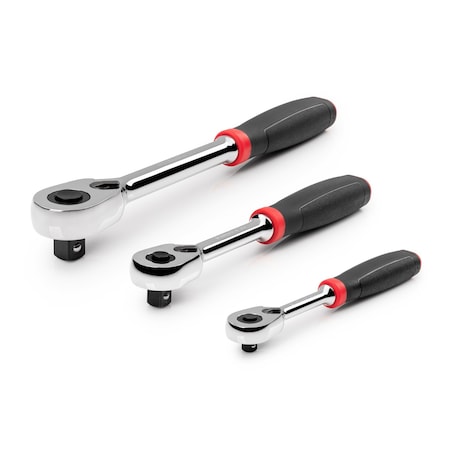 Tekton 1/4, 3/8, 1/2 Inch Drive Quick-Release Comfort Grip Ratchet Set, 3-Piece (6, 8, 10-1/2 in.) SRH91101